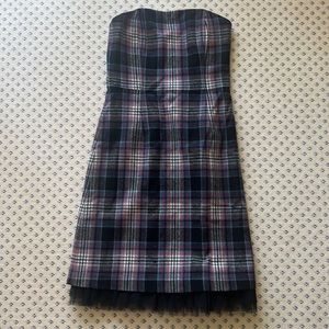 Tibi Strapless Plaid Dress